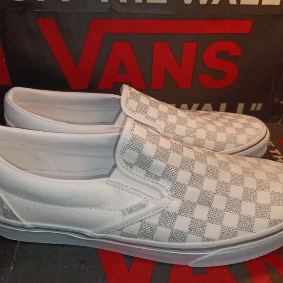 Vans Men's 11.5 Checkered Slip-On Metallic True White VN000CT5W00 Checkerboard - Picture 12 of 13
